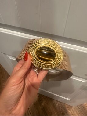 Judith Leiber Gold Mesh Belt with Tiger's Eye Centerpiece